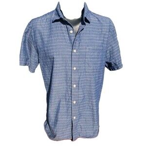 Banana Republic Slim Fit Shirt Mens XL Blue Striped Short Slv Pocket 100% Cotton